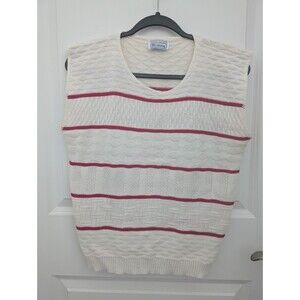 Vintage Rare Red And White Striped Sleeveless Geometric Sweater Top Size Medium